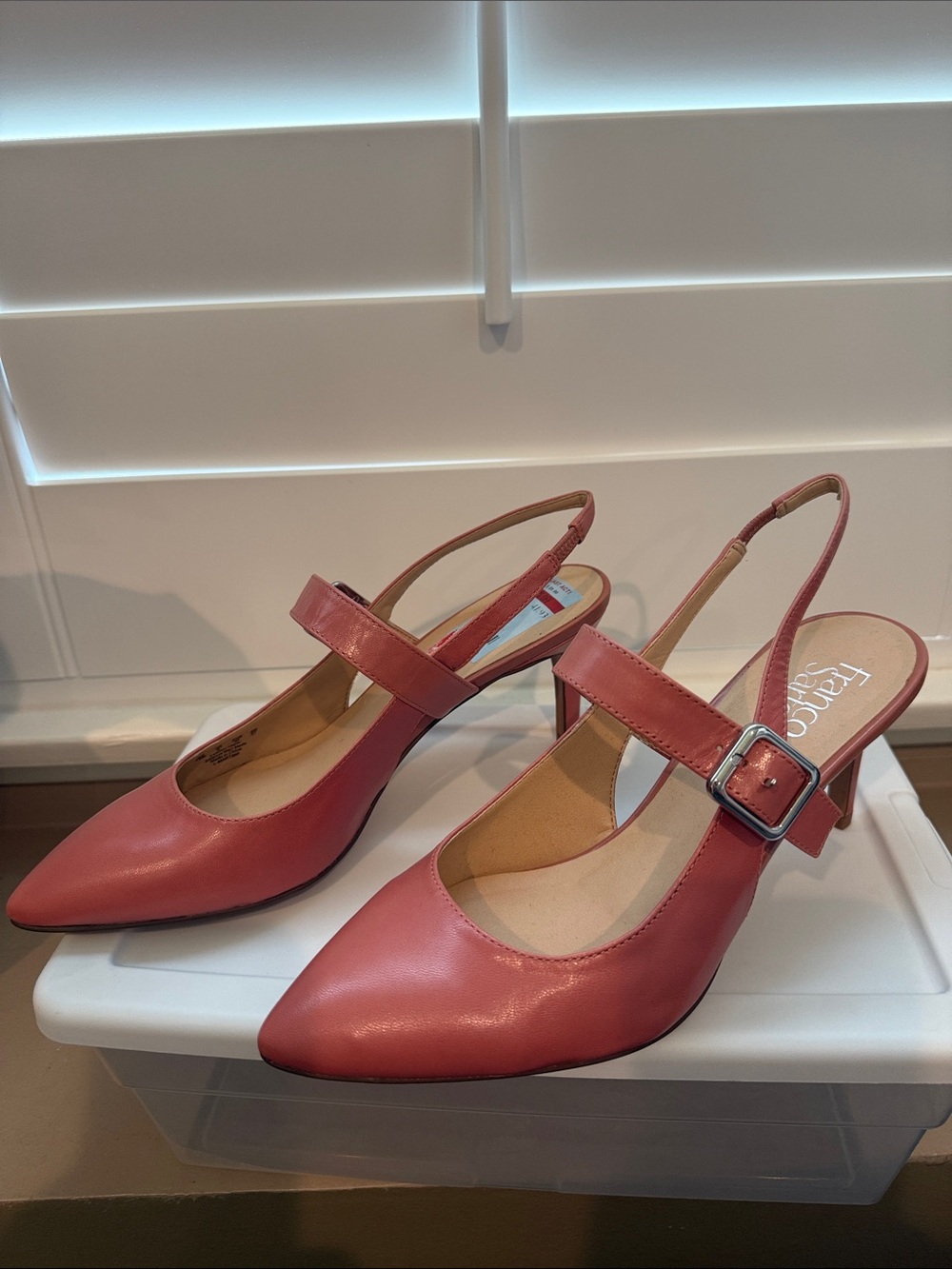 Franco Sarto Pink Slingback Pointed-Toe Low Block Heels